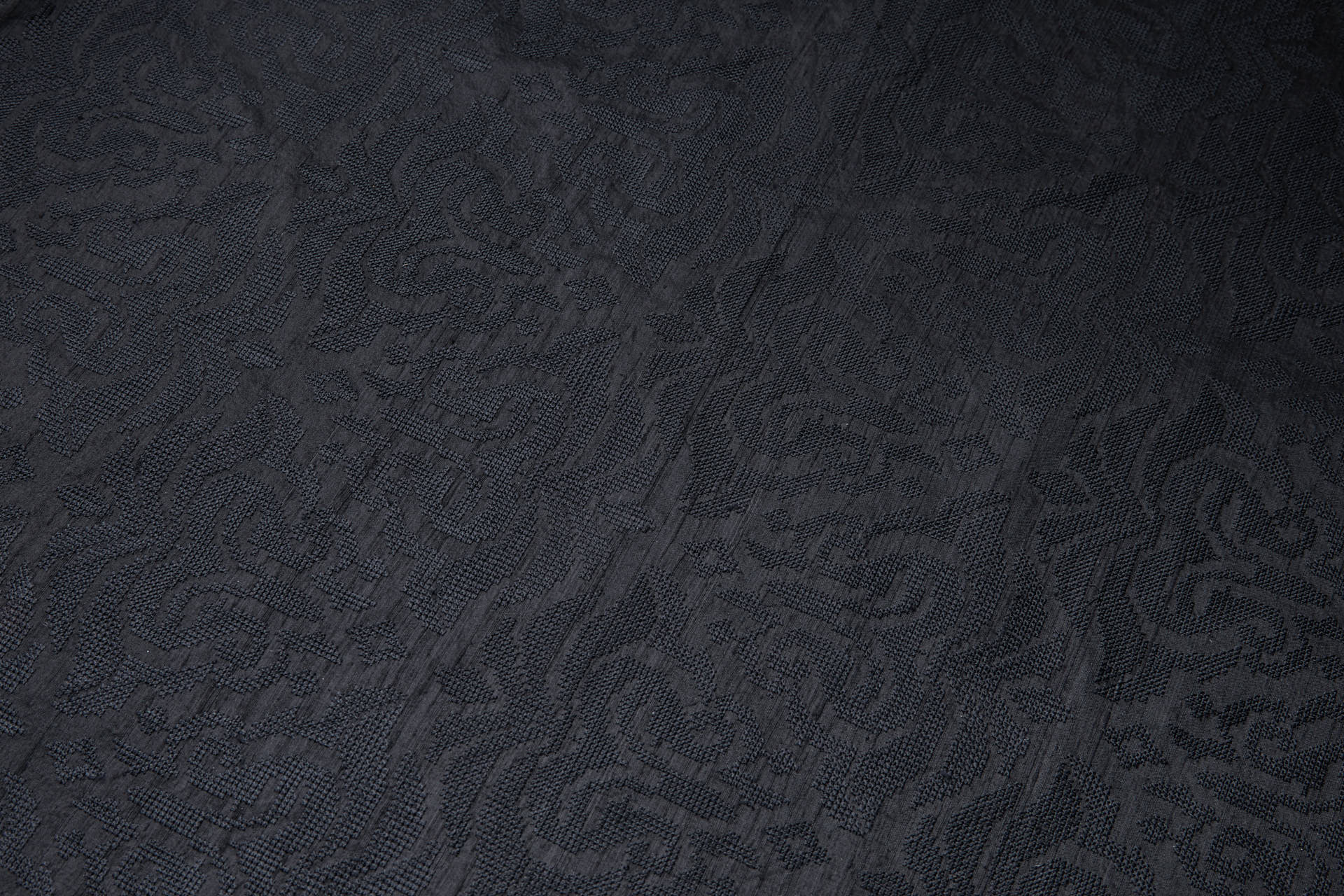 Black Crosstitch Style Embroidery on Black Silk Dupion fabric, image 10 of 11
