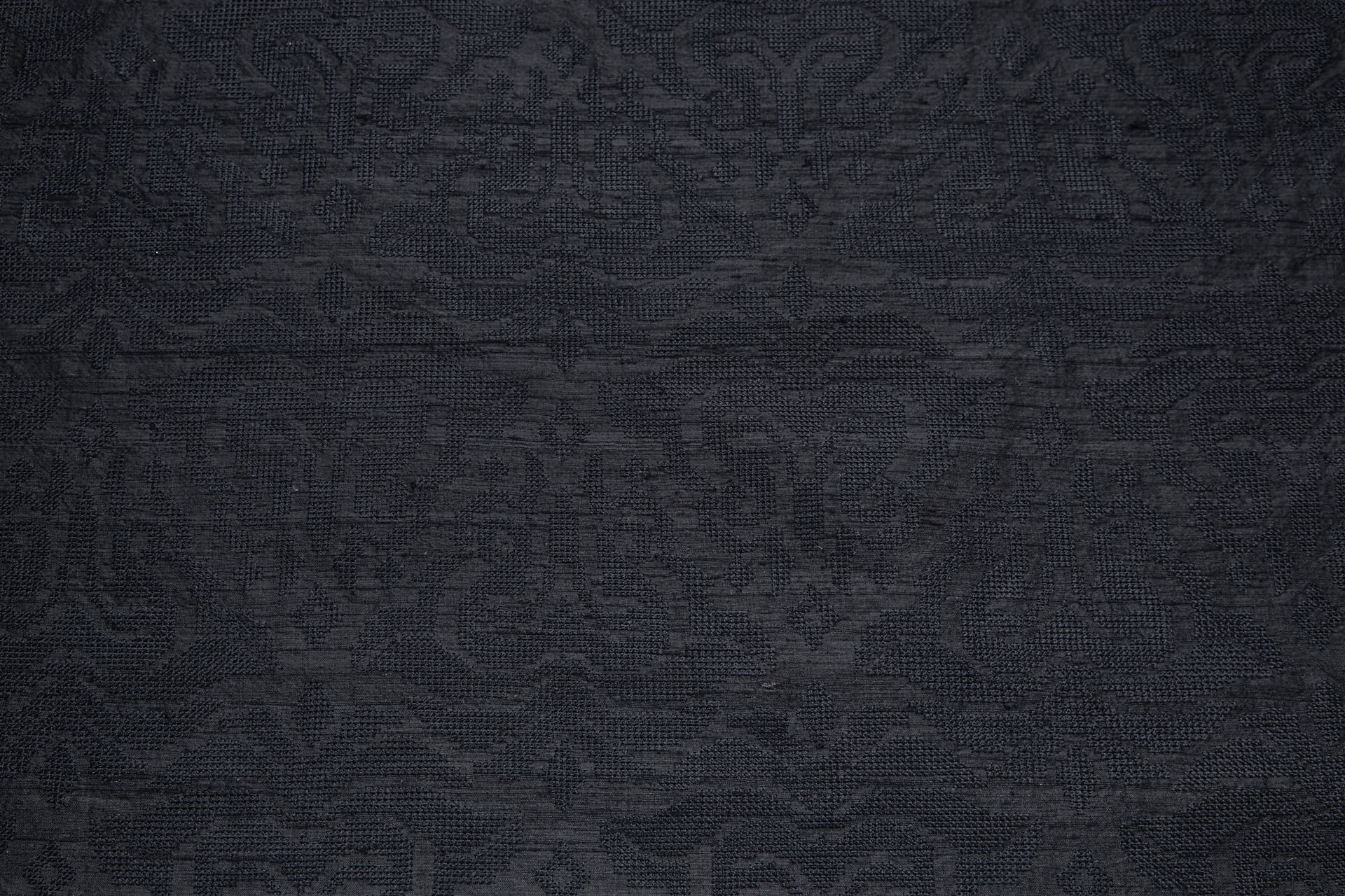 Black Crosstitch Style Embroidery on Black Silk Dupion fabric, image 5 of 11
