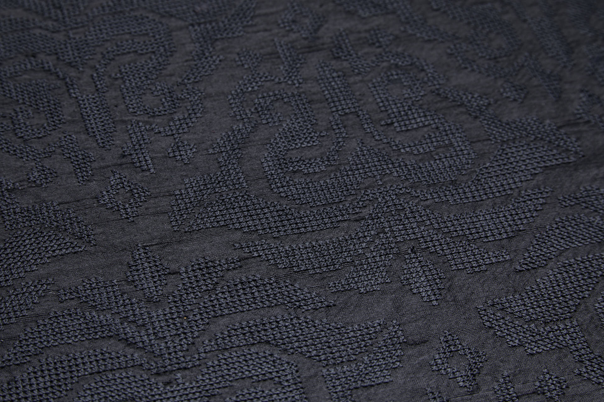 Black Crosstitch Style Embroidery on Black Silk Dupion fabric, image 8 of 11