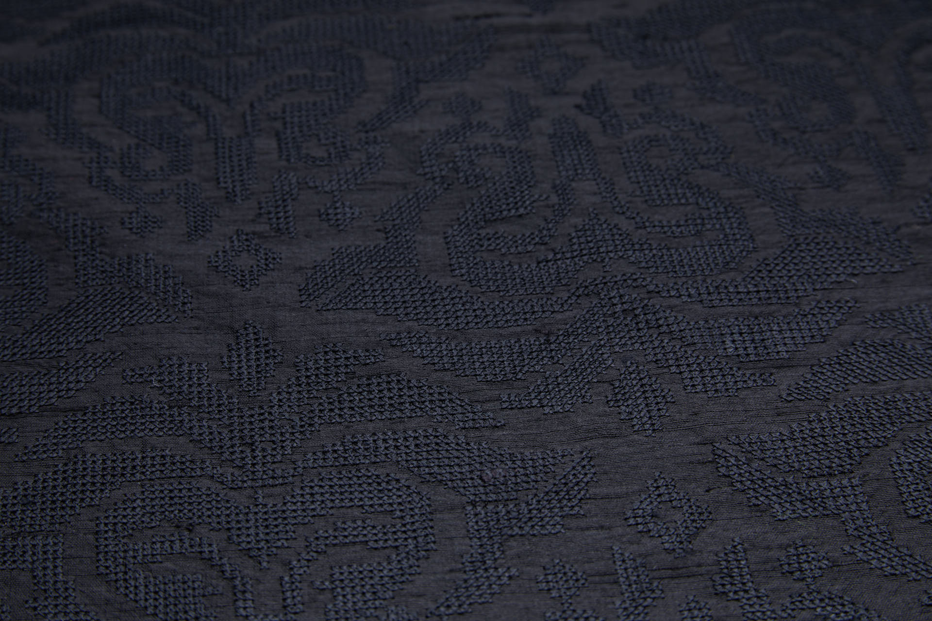 Black Crosstitch Style Embroidery on Black Silk Dupion fabric, image 9 of 11