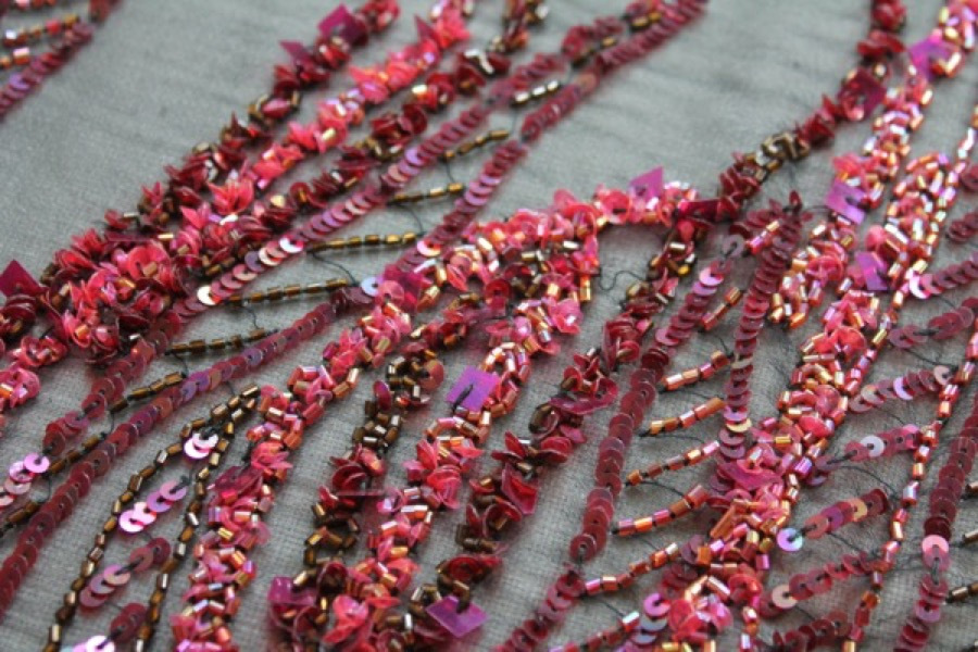 Black Chiffon with Red and Purple Sequinned Pattern fabric, image 6 of 13