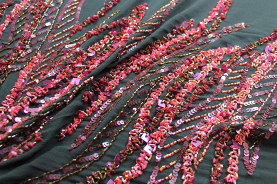 Black Chiffon with Red and Purple Sequinned Pattern fabric, image 13 of 13