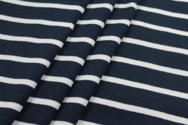 Navy and Ivory Stripe Jersey fabric, image 3 of 5
