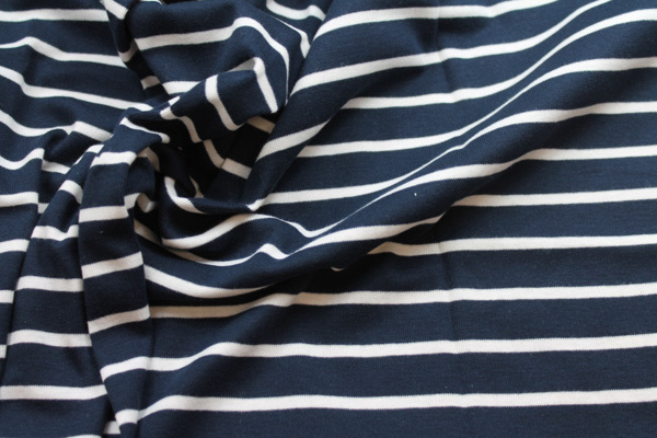 Navy and Ivory Stripe Jersey fabric, image 5 of 5