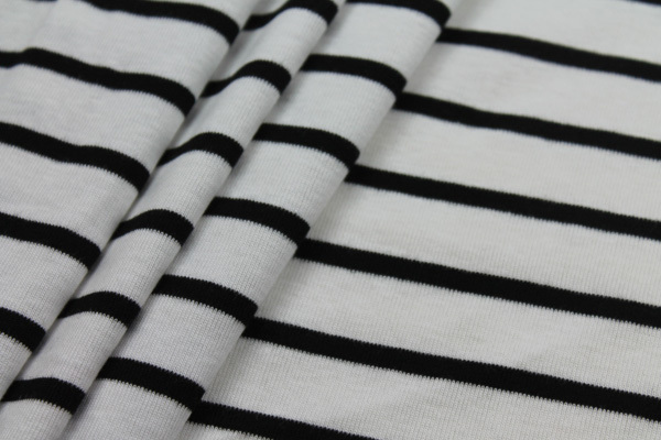 Ivory and Black Stripe Jersey fabric, image 4 of 6
