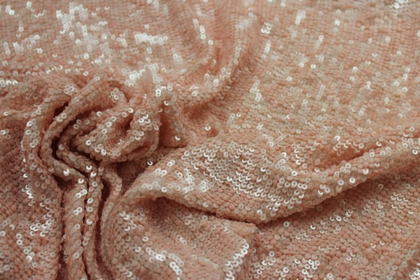 Overlapping Micro Sequin On Silk Chiffon - Pinky Peach fabric, image 5 of 6