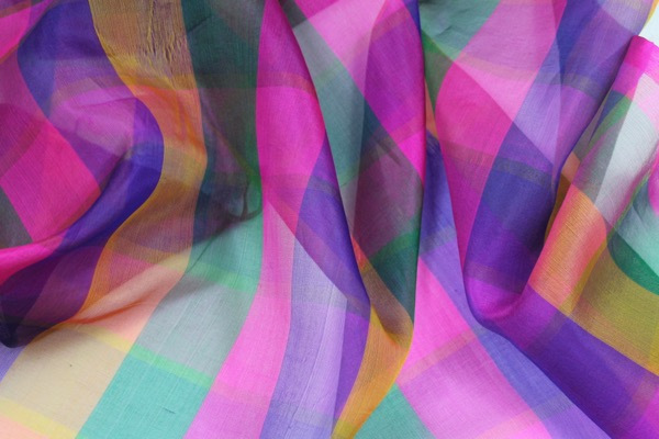 Multi Coloured Check Silk Organza fabric