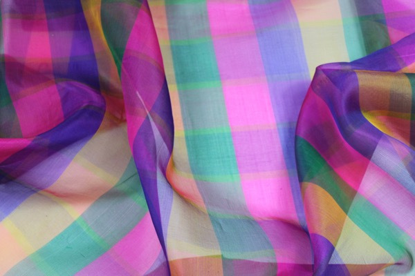 Multi Coloured Check Silk Organza fabric, image 2 of 7