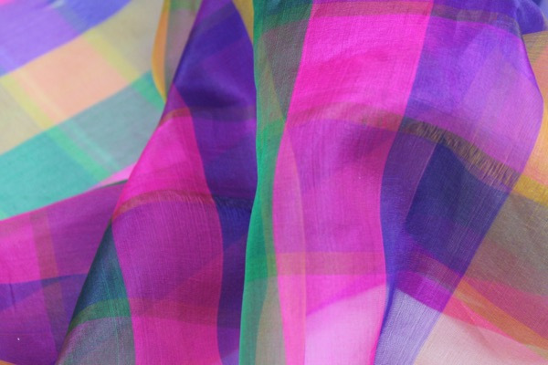 Multi Coloured Check Silk Organza fabric, image 3 of 7
