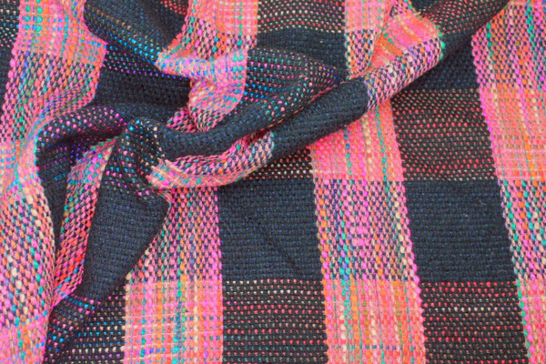 Chunky Check Silk Matka - Black/Multicolour fabric