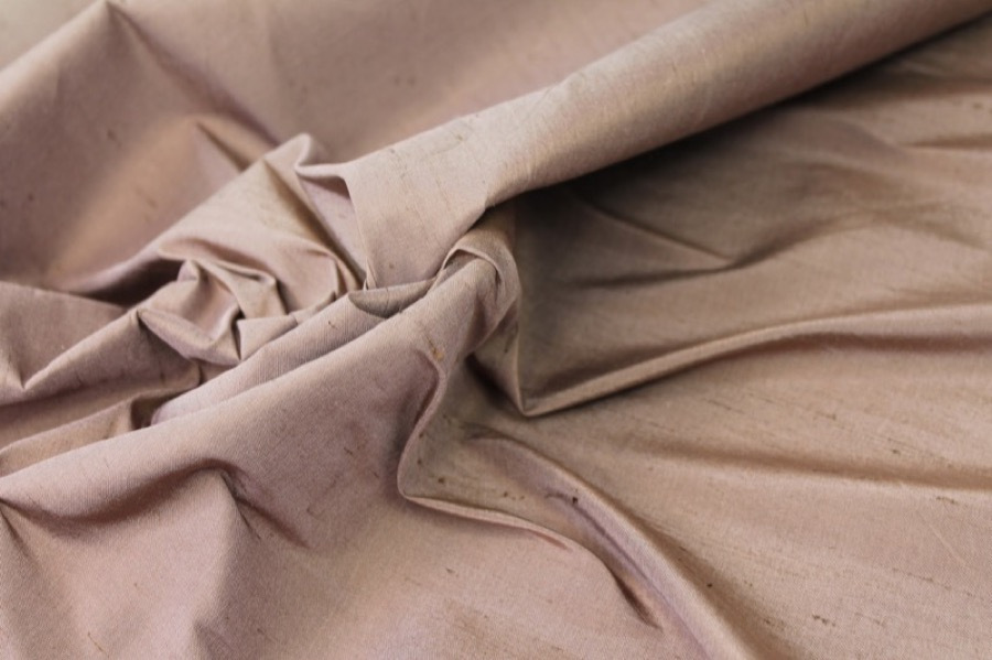 Silk Dupion - "Moroccan Brown" Brown shot Pale pink fabric, image 4 of 6