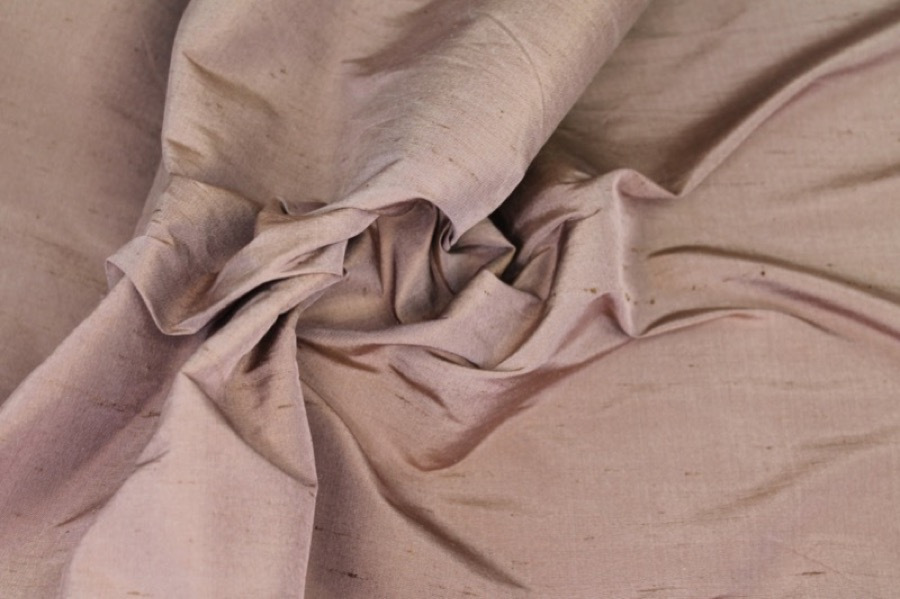 Silk Dupion - "Moroccan Brown" Brown shot Pale pink fabric, image 2 of 6