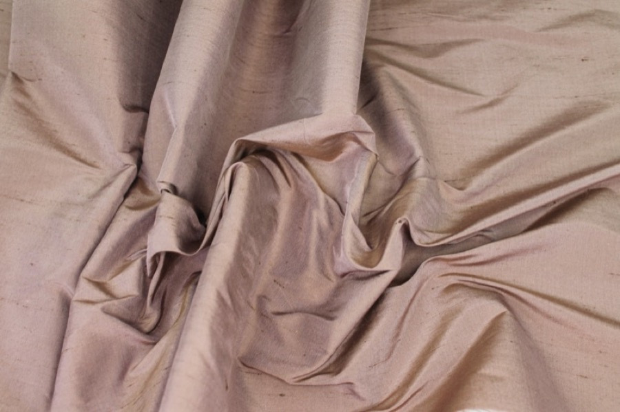 Silk Dupion - "Moroccan Brown" Brown shot Pale pink fabric, image 6 of 6