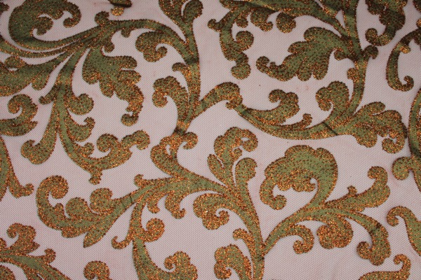 Glitter Swirl Tulle - Green/Copper/Rust fabric, image 5 of 7