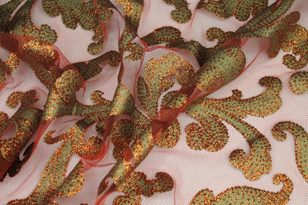 Glitter Swirl Tulle - Green/Copper/Rust fabric, image 7 of 7