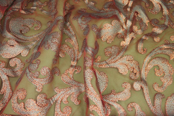 Glitter Swirl Tulle - Green/Copper/Rust fabric, image 6 of 7