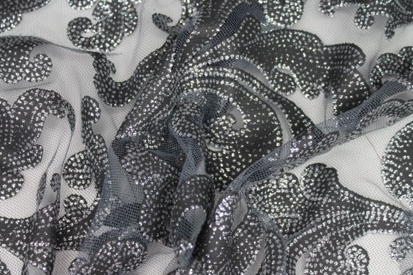 Glitter Swirl Tulle - Silver/Grey/Black fabric, image 6 of 7