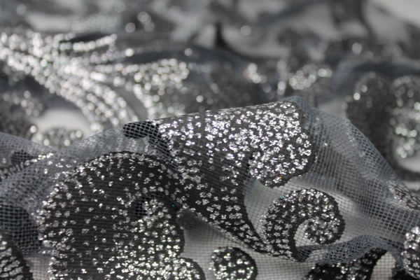 Glitter Swirl Tulle - Silver/Grey/Black fabric
