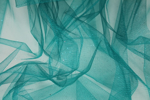 Turquoise Glitter Tulle fabric, image 2 of 5