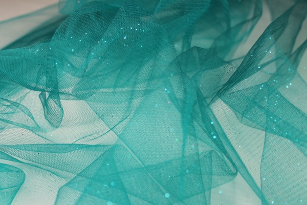Turquoise Glitter Tulle fabric, image 3 of 5
