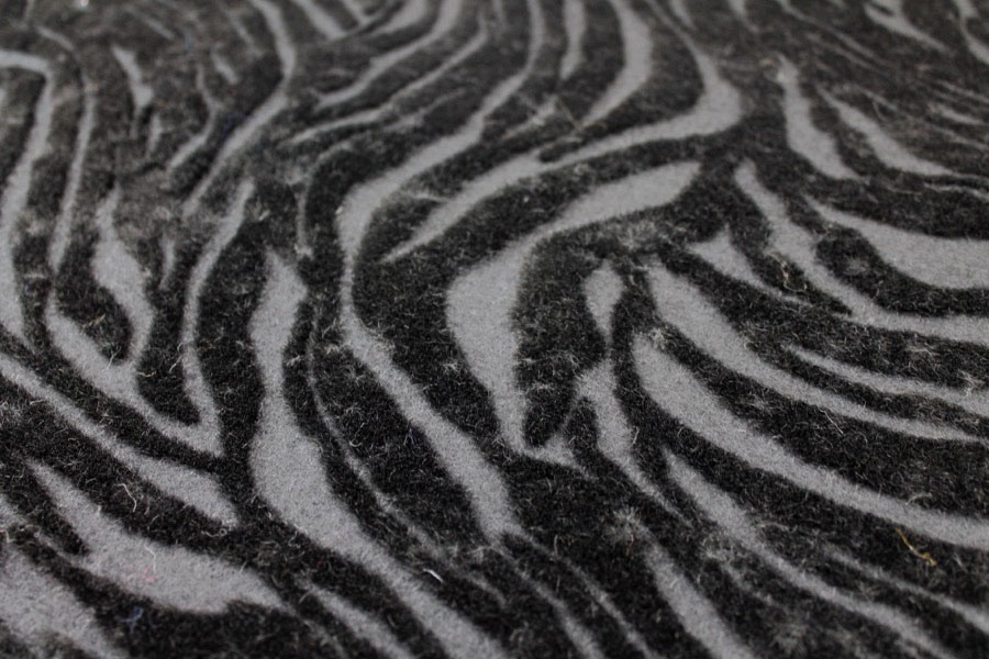 Boiled Wool Jersey Knit - Black with Black Flocked Fur Stripes fabric, image 2 of 7