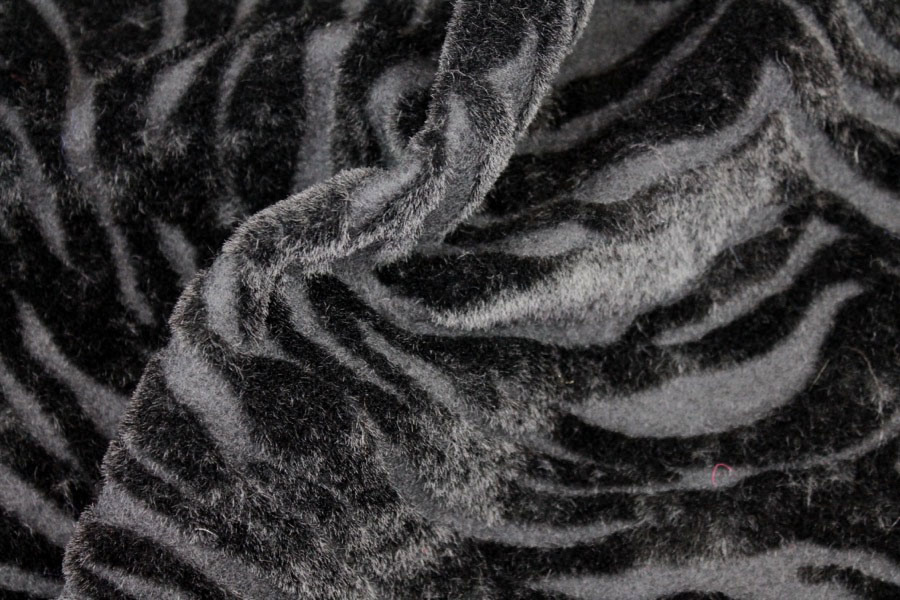 Boiled Wool Jersey Knit - Black with Black Flocked Fur Stripes fabric, image 7 of 7