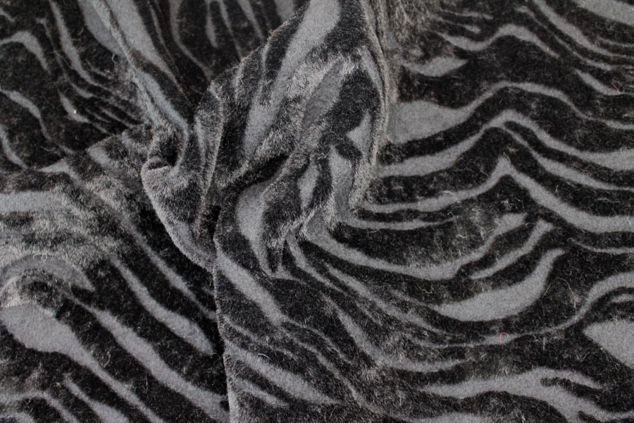 Boiled Wool Jersey Knit - Black with Black Flocked Fur Stripes fabric, image 6 of 7