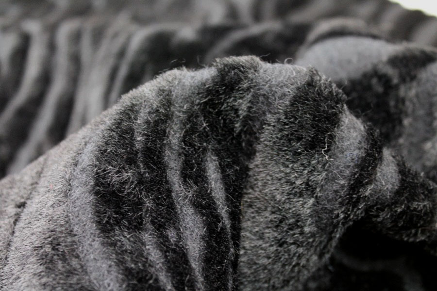 Boiled Wool Jersey Knit - Black with Black Flocked Fur Stripes fabric, image 5 of 7