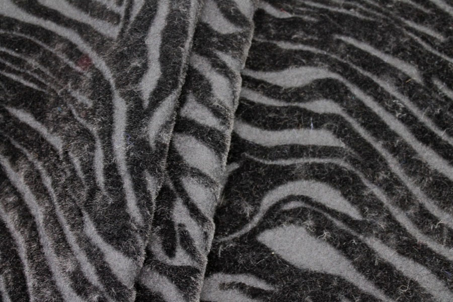 Boiled Wool Jersey Knit - Black with Black Flocked Fur Stripes fabric, image 4 of 7