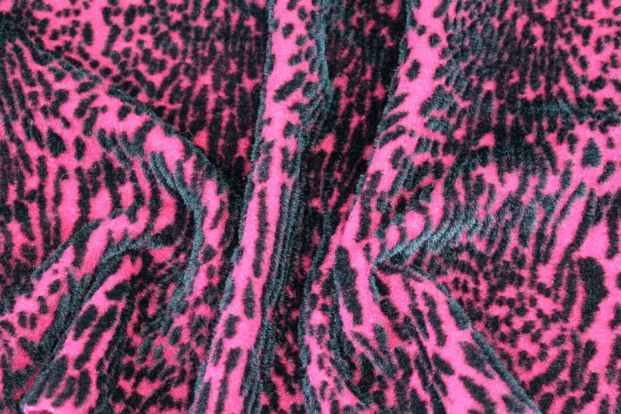 Boiled Wool Jersey Knit - Berry with Black Flocked Fur Spots fabric, image 5 of 6