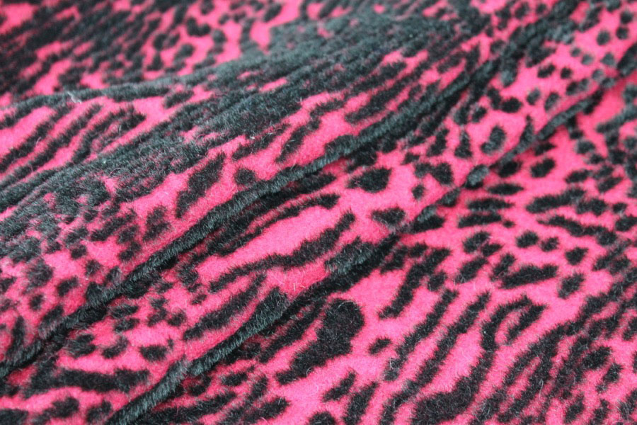 Boiled Wool Jersey Knit - Berry with Black Flocked Fur Spots fabric, image 2 of 6