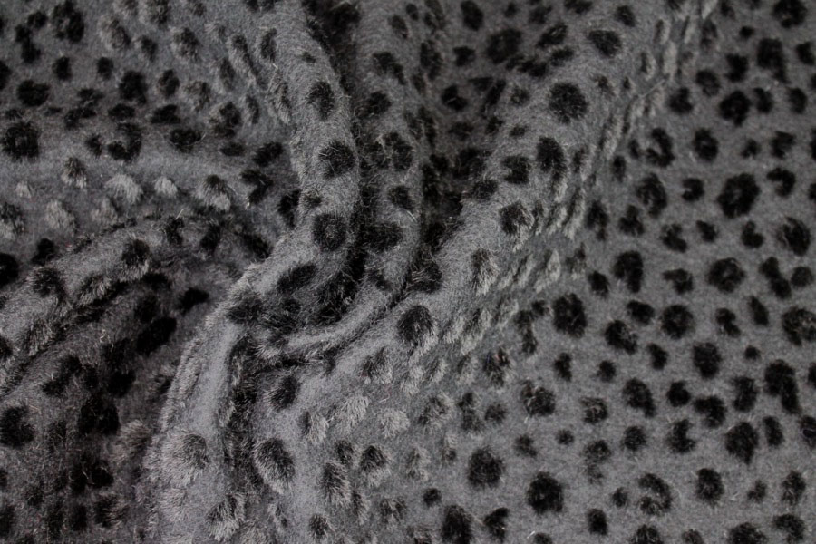 Boiled Wool Jersey Knit - Black with Black Flocked Fur Dots fabric, image 2 of 8