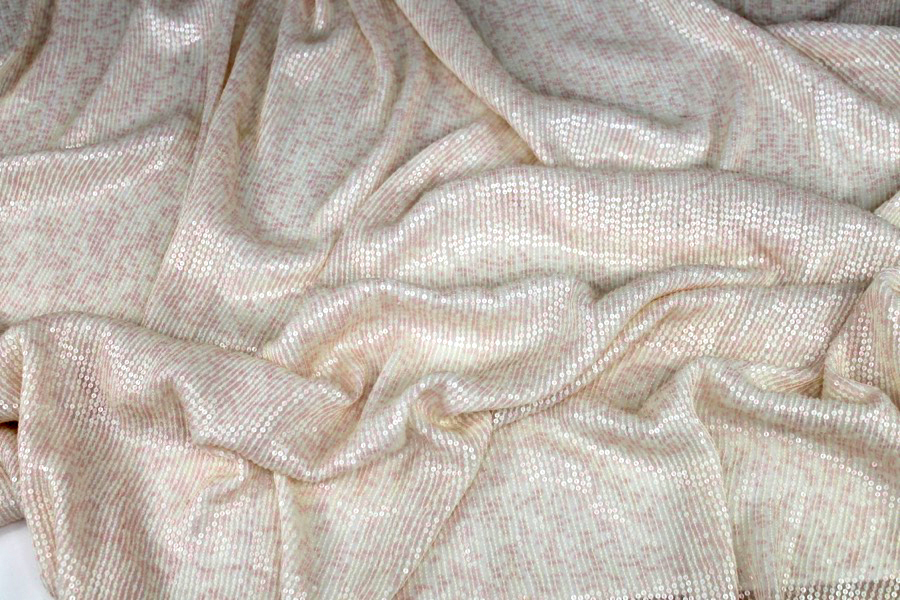 Micro Sequin On Silk Chiffon - Pale Pink and Cream fabric, image 4 of 7