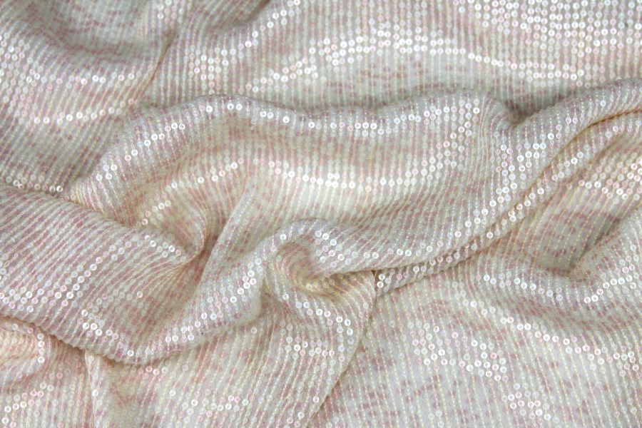 Micro Sequin On Silk Chiffon - Pale Pink and Cream fabric, image 5 of 7