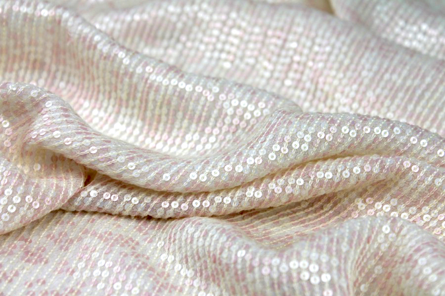 Micro Sequin On Silk Chiffon - Pale Pink and Cream fabric, image 6 of 7