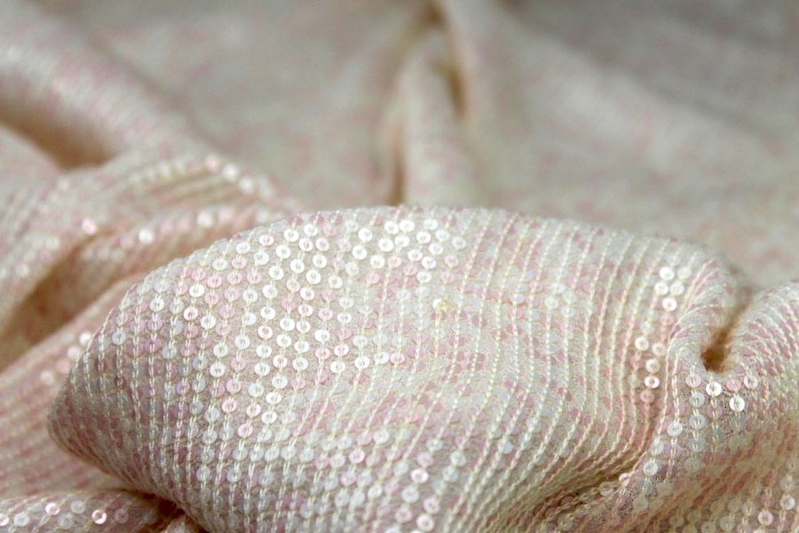 Micro Sequin On Silk Chiffon - Pale Pink and Cream fabric, image 3 of 7