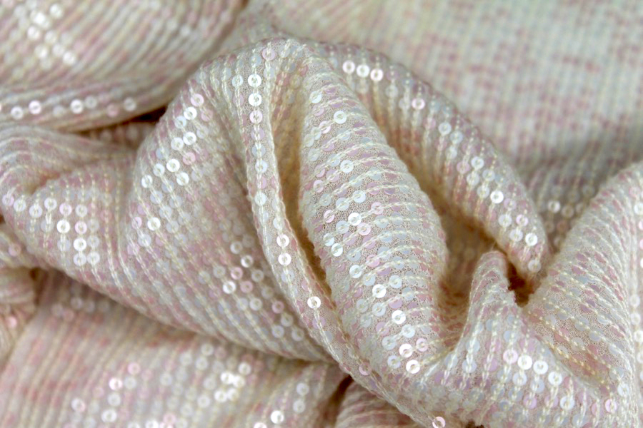 Micro Sequin On Silk Chiffon - Pale Pink and Cream fabric, image 2 of 7