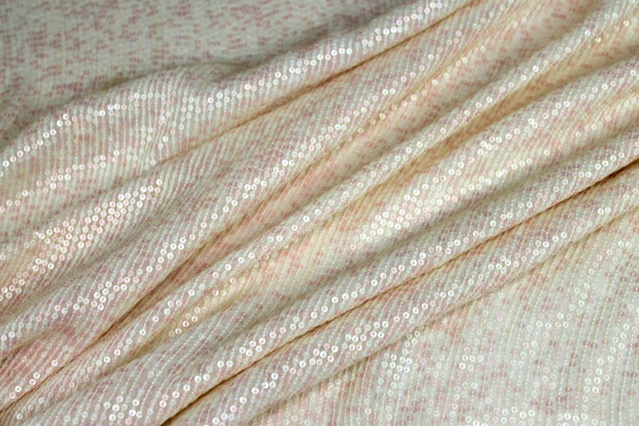 Micro Sequin On Silk Chiffon - Pale Pink and Cream fabric, image 7 of 7