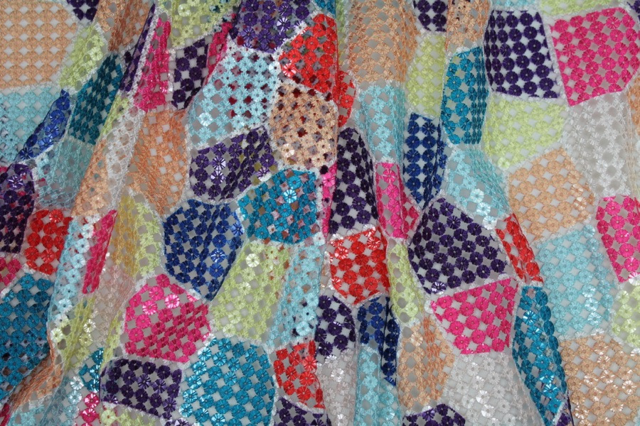 "Patchwork" Print Sequin Mesh - Multi Colour fabric, image 2 of 6
