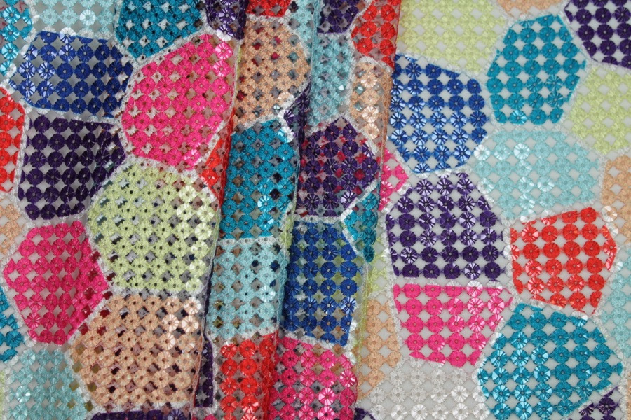 "Patchwork" Print Sequin Mesh - Multi Colour fabric, image 3 of 6