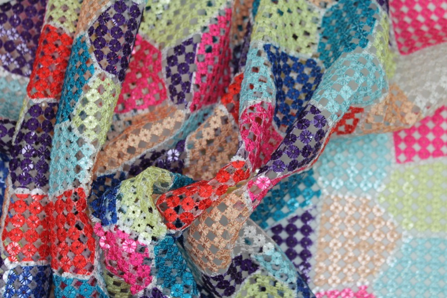 "Patchwork" Print Sequin Mesh - Multi Colour fabric, image 4 of 6