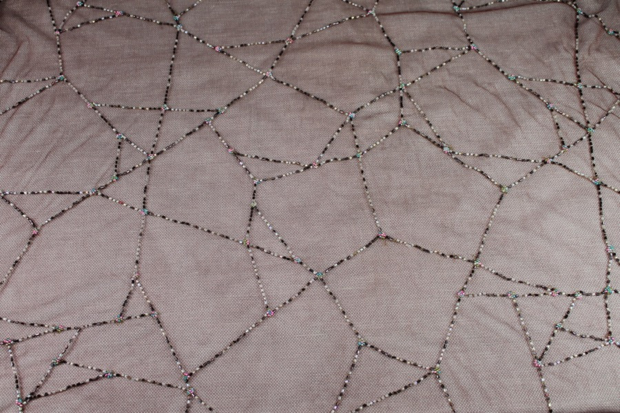 Brown Tulle with Multi Colour Beaded Lines fabric, image 4 of 7