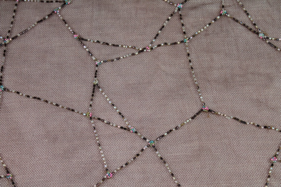 Brown Tulle with Multi Colour Beaded Lines fabric, image 3 of 7
