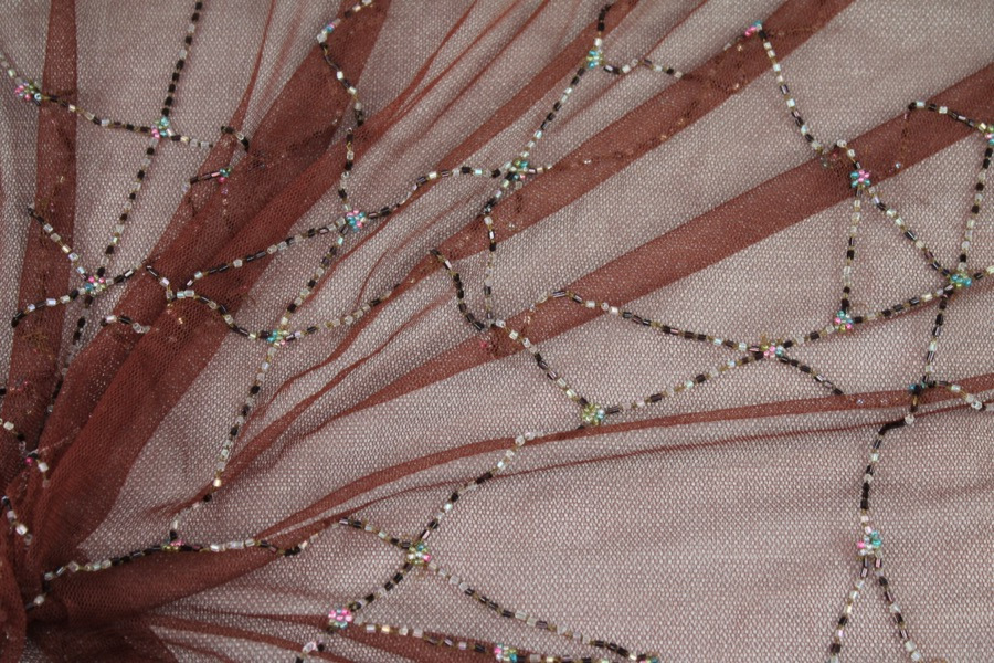 Brown Tulle with Multi Colour Beaded Lines fabric, image 5 of 7