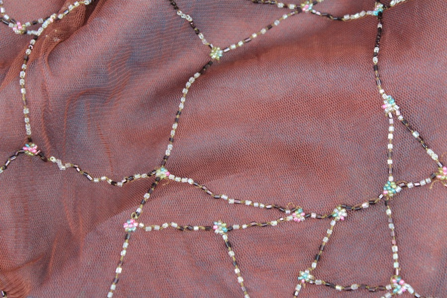 Brown Tulle with Multi Colour Beaded Lines fabric, image 6 of 7