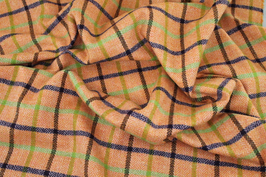 Checked Wool - Orange Green and Blue fabric, image 5 of 6