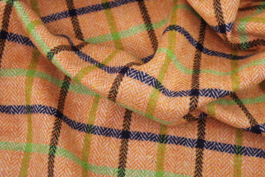 Checked Wool - Orange Green and Blue fabric, image 2 of 6