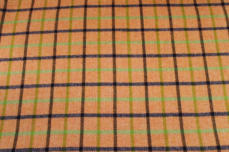 Checked Wool - Orange Green and Blue fabric, image 4 of 6