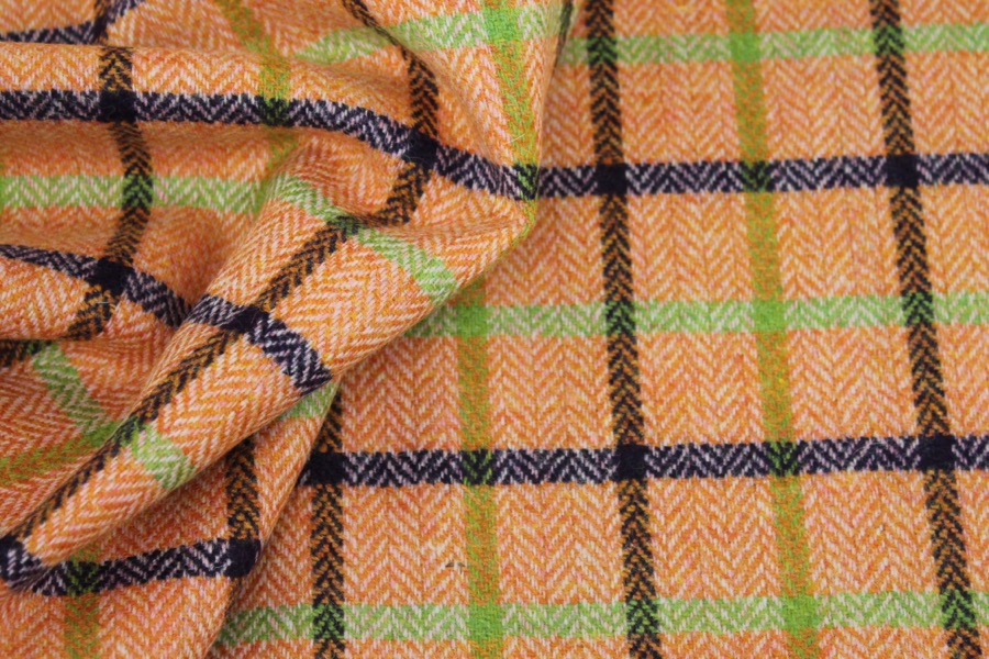 Checked Wool - Orange Green and Blue fabric