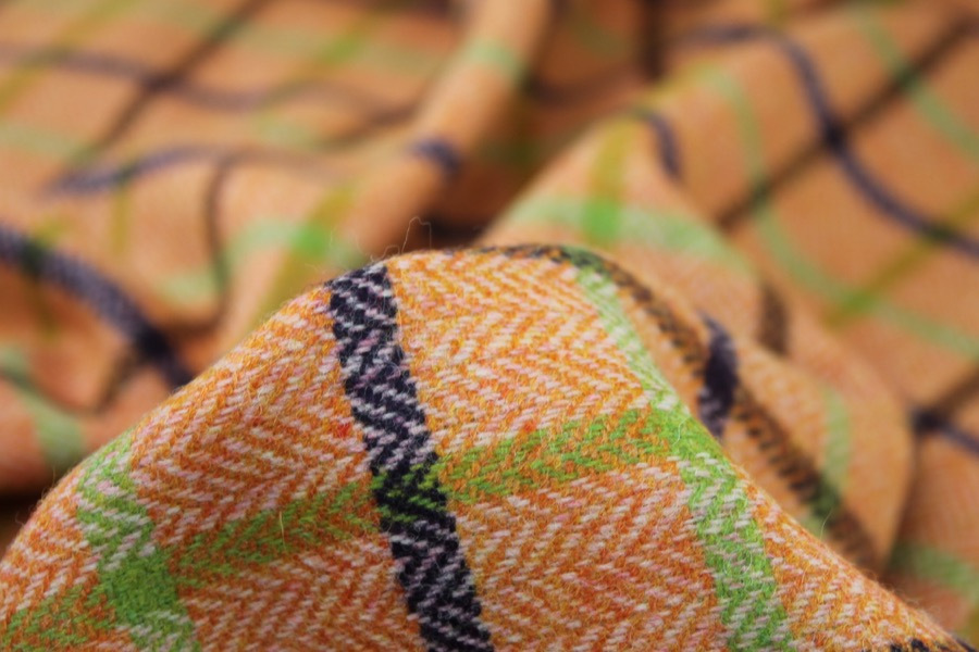 Checked Wool - Orange Green and Blue fabric, image 3 of 6